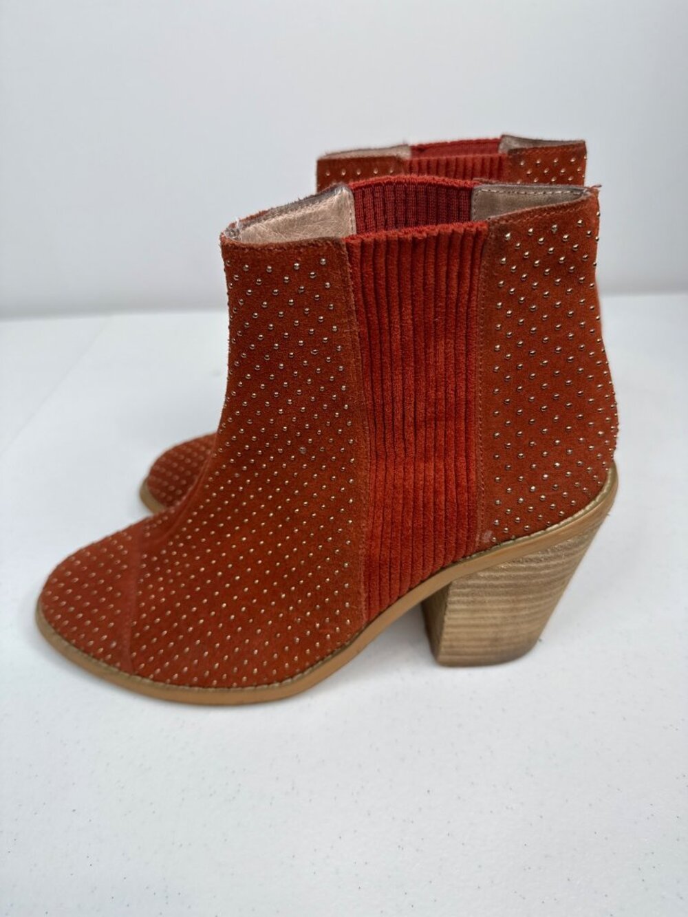 Anthropologie Womens 7.5 Orange Suede Ankle Boots Block Heel Western Boho - Picture 6 of 13
